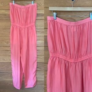 Vintage 80s Stewart Sport washable silk coral pink strapless jumpsuit